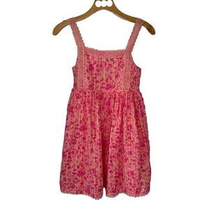 Joie Dress Girls 12 Sundress Pink Coral Floral Cottagecore Smocked Back Lined